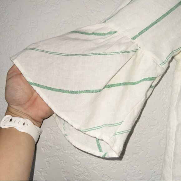 Massimo Dutti‎ White Green Stripe Linen Top Size 4 - Picture 4 of 8